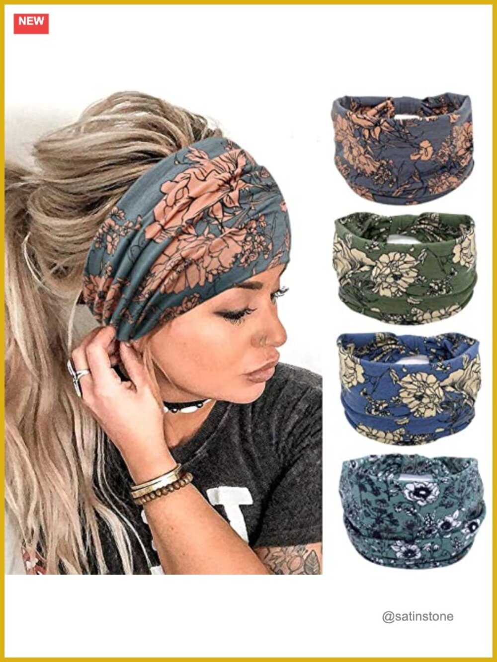 Wide Knotted Boho Headbands 4 Pack Polyester Spandex Yoga Running
